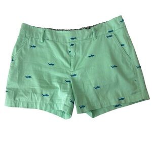 Jones & Co. Sherbet Green Embroidered Shark Flat-Front Classic Shorts, size 8